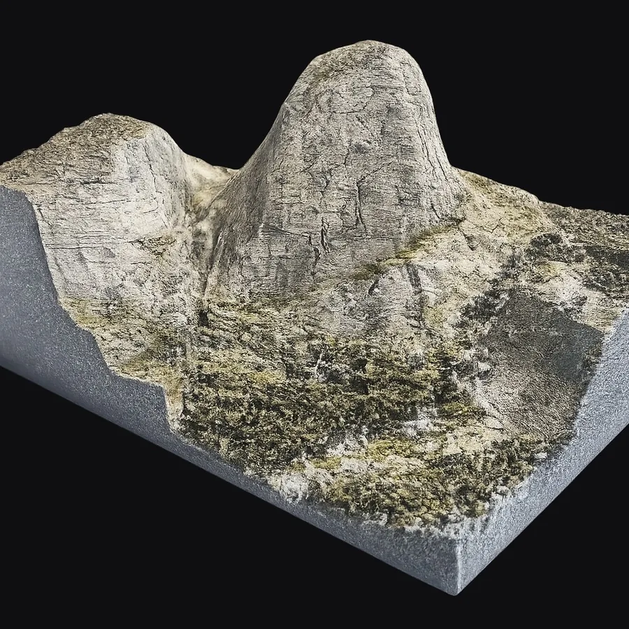 The Half Dome map: a 3D-printed, hand-airbrushed topographical relief of Yosemite's Half Dome.
